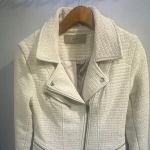 Blank NYC Crean Off White Tweed Textured Moto Jacket